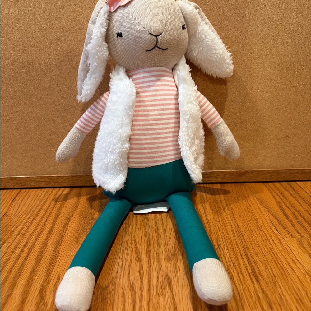 Pillowfort Plush Bunny with Pink Stripes and Green Pants